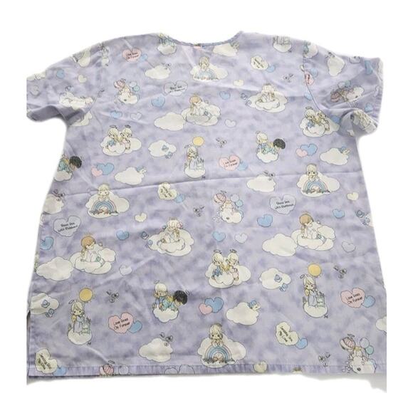 Nurse Vet Tech Dental Scrub V-Neck Top Precious Moments Lilac Purple Angels XL - Picture 2 of 11